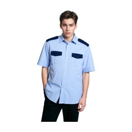 Custom-Made Blue Security Uniform Shirt | Shoulder Patches | Blue Patch Pockets | Security Uniform Shirt | SE085 Custom-Made Blue Security Uniform Shirt | Shoulder Patches | Blue Patch Pockets | Security Uniform Shirt | SE085